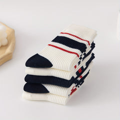 5 Pairs Colorblock Striped Socks Comfy & Breathable All match Sports Socks
