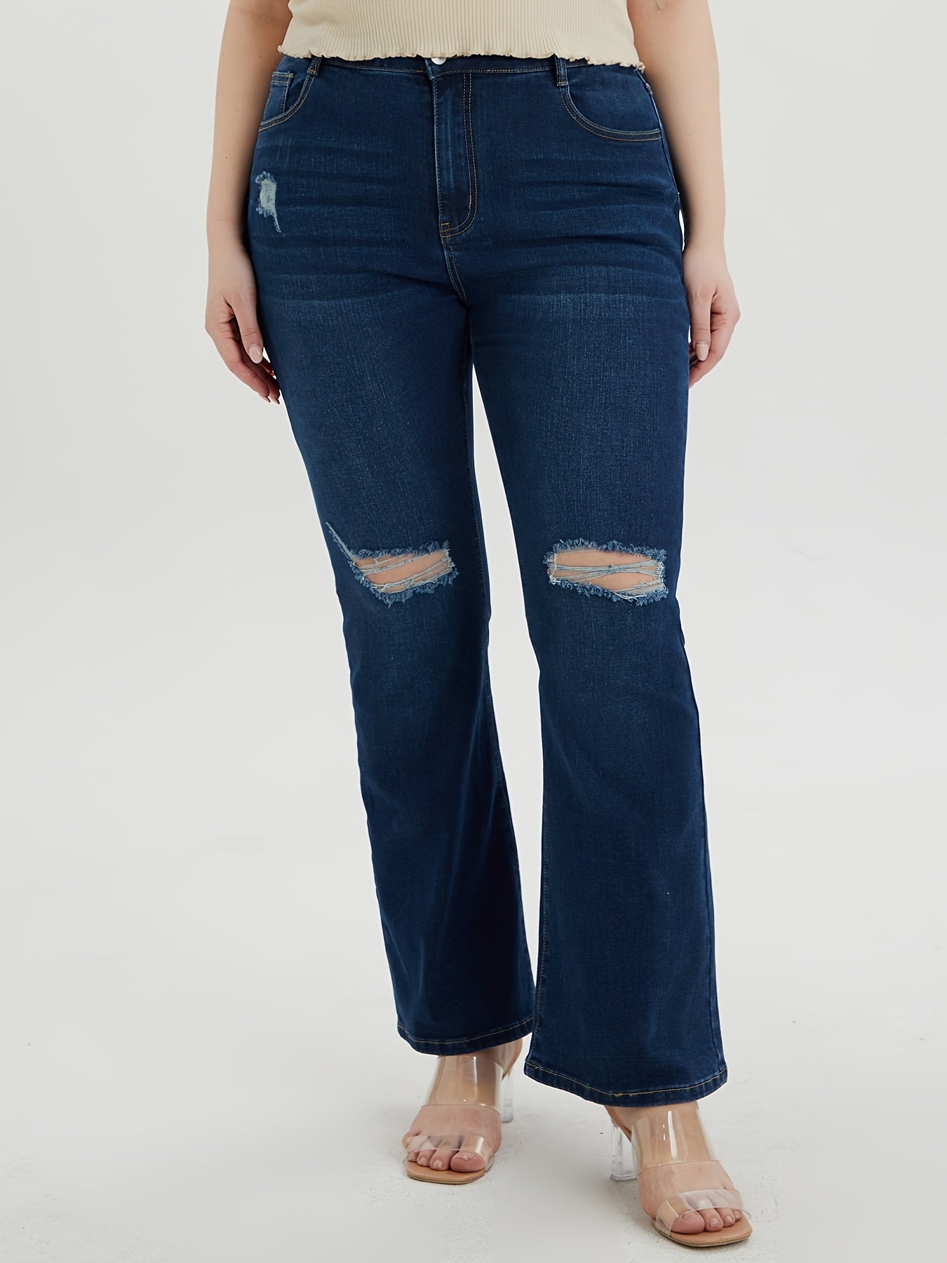 Women's Washed Ripped Flared Leg Jeans