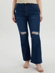 Women's Washed Ripped Flared Leg Jeans