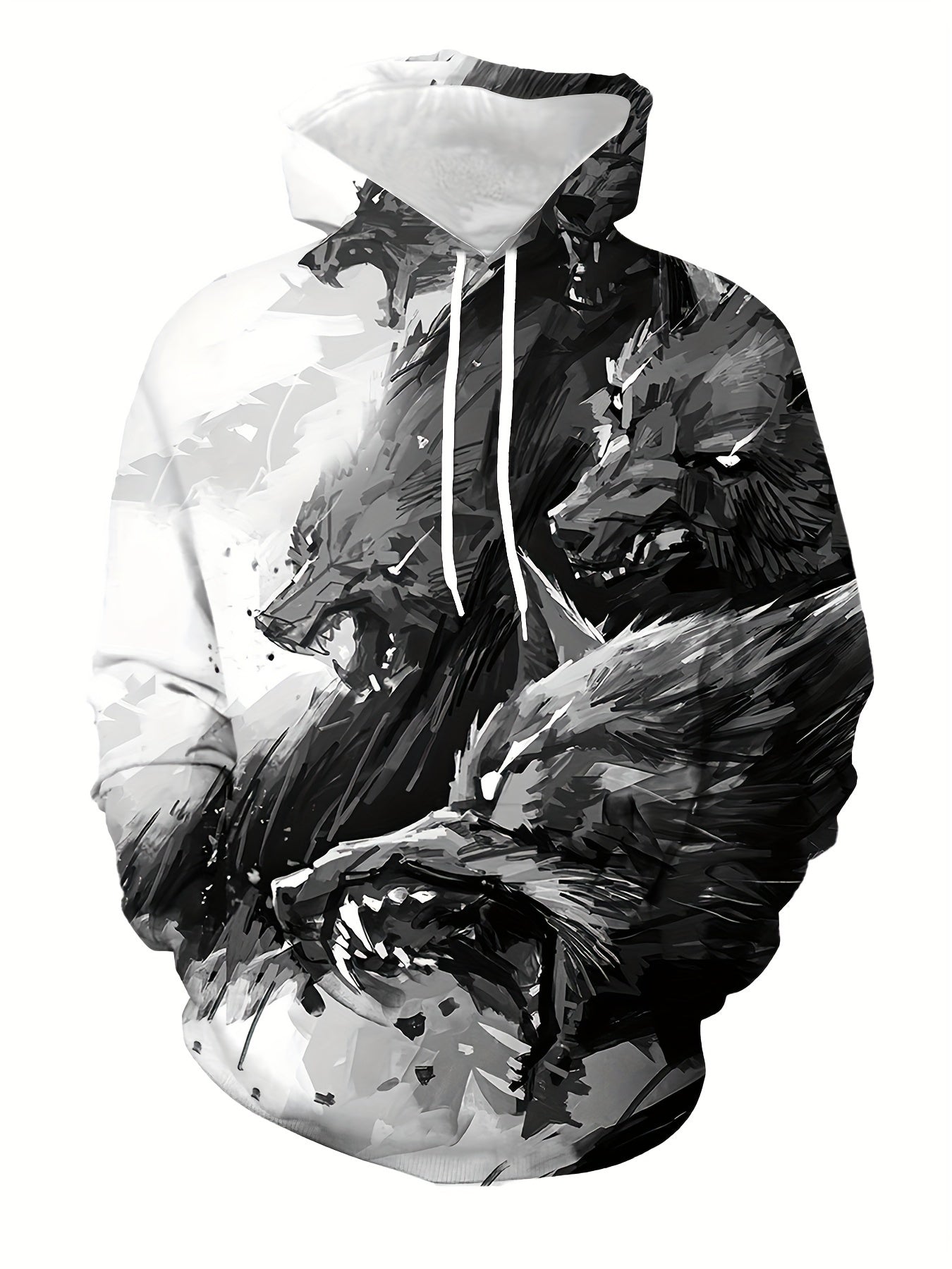 Wolf Print Hoodies Men Graphic Hoodie Kangaroo Pocket Pullover Autumn Winter