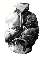 Wolf Print Hoodies Men Graphic Hoodie Kangaroo Pocket Pullover Autumn Winter