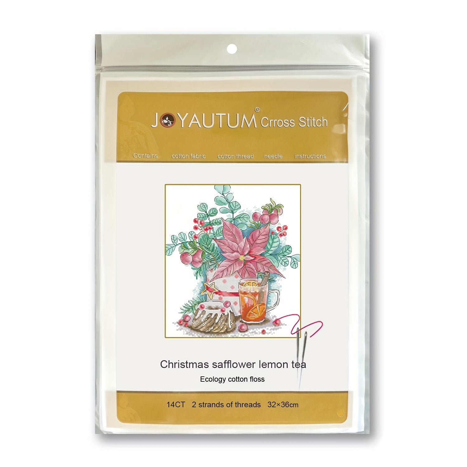 Christmas Cross Stitch 14CT Cloth Bouquet Lemon Tea Flowers DIY