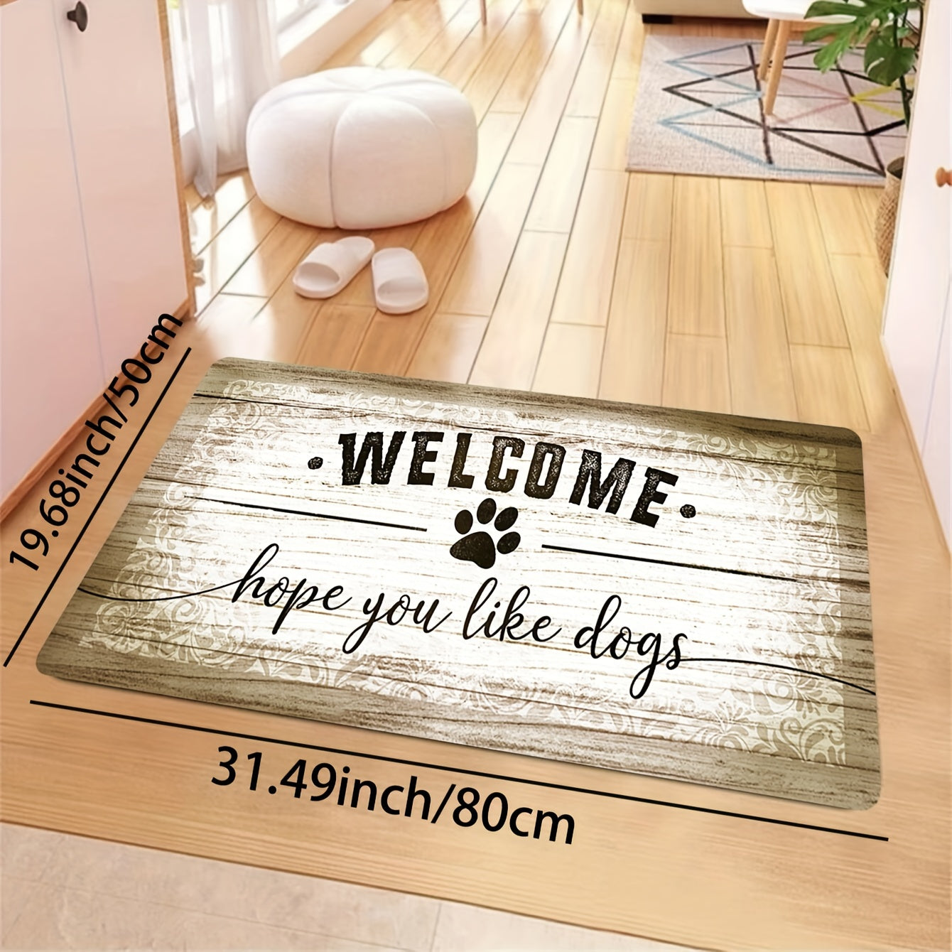 Cat Paw Kitchen Mat English Letter Wood Grain Welcome Door Rug Washable Carpet