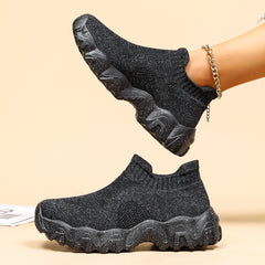 Women's Breathable Knit Platform Sneakers Slip On Outdoor Shoes