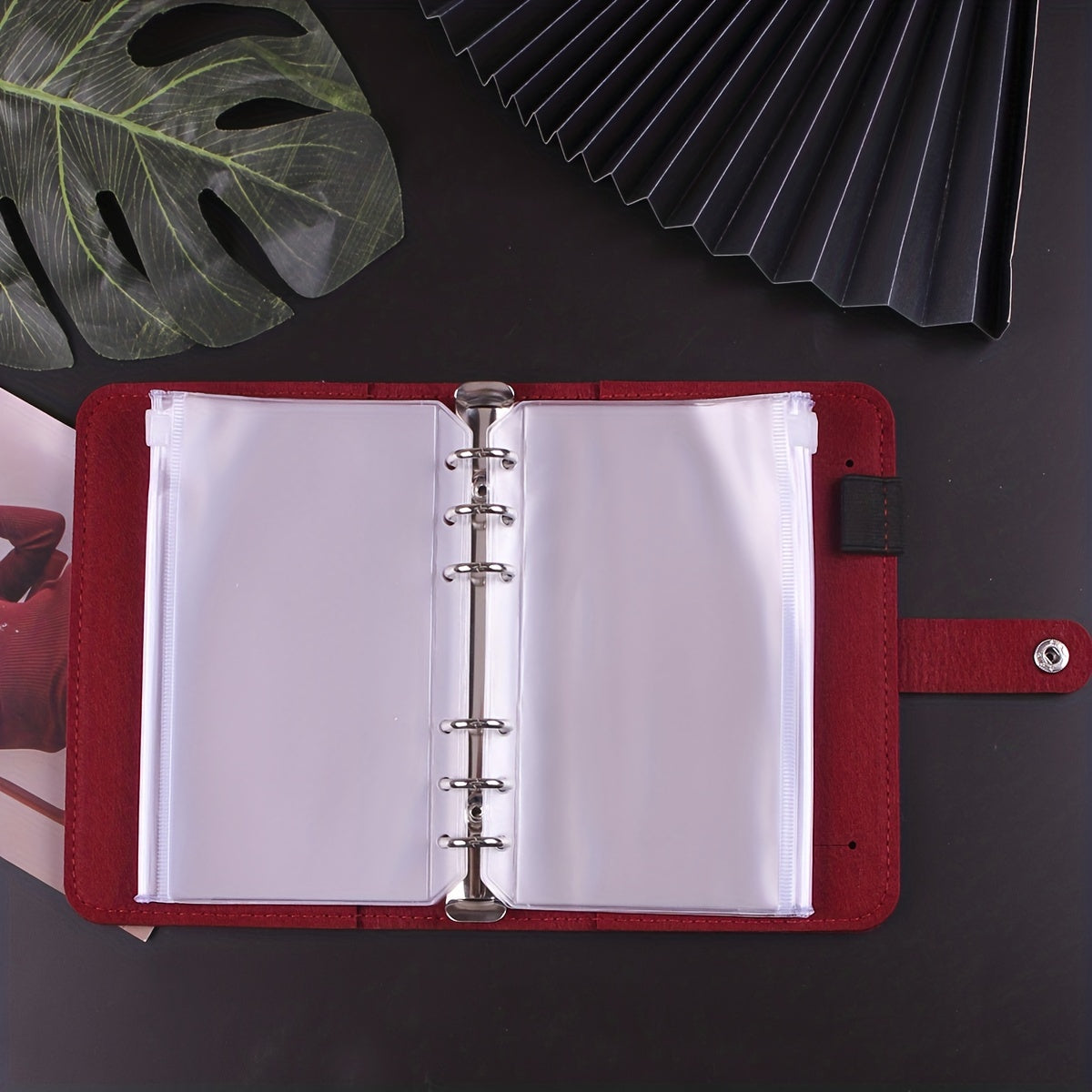 A6 Wine Red Felt Cloth Loose leaf Cover with Zipper Bags