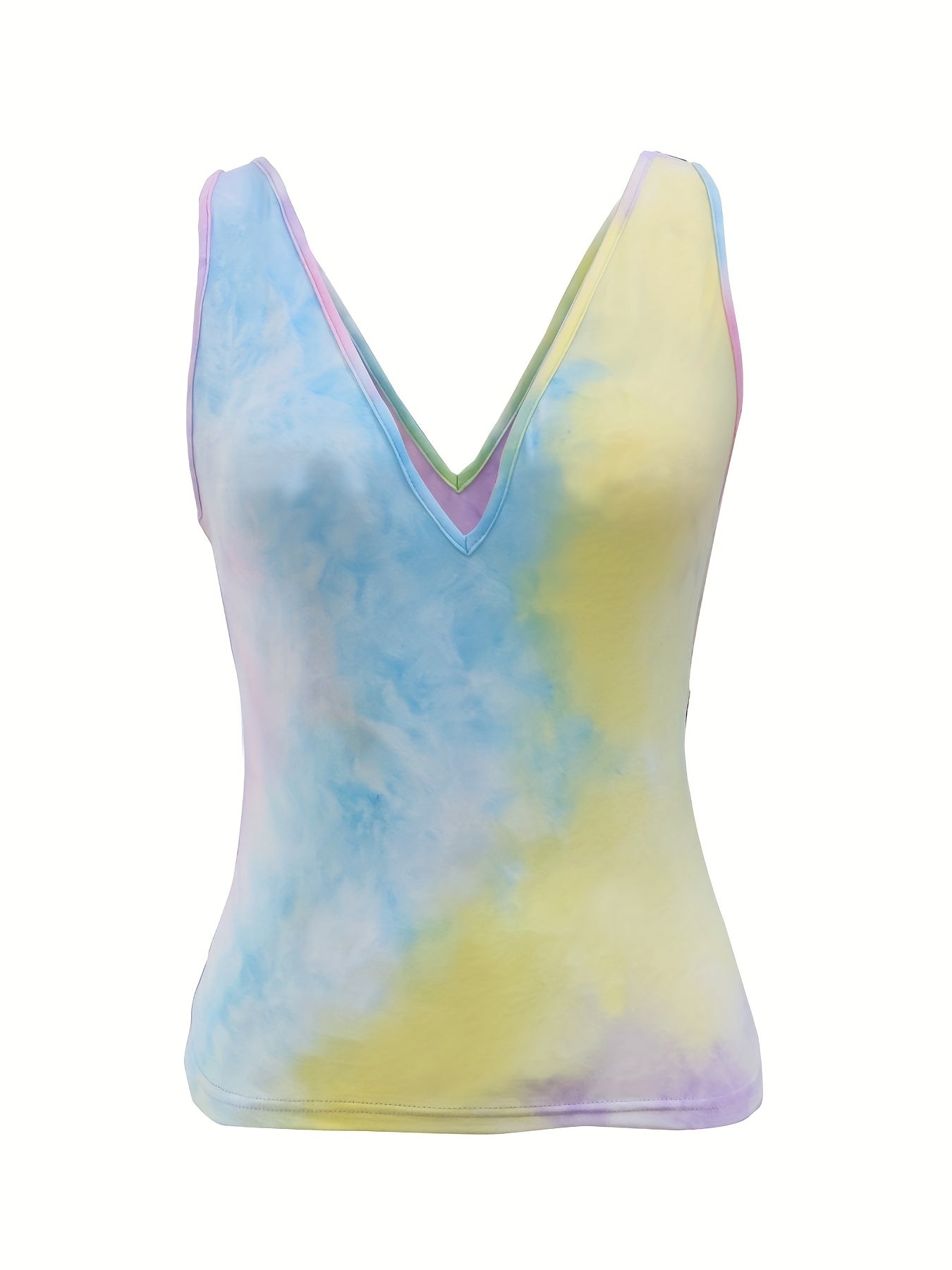 Plunging Neck Tie Dye Tank Top for Summer