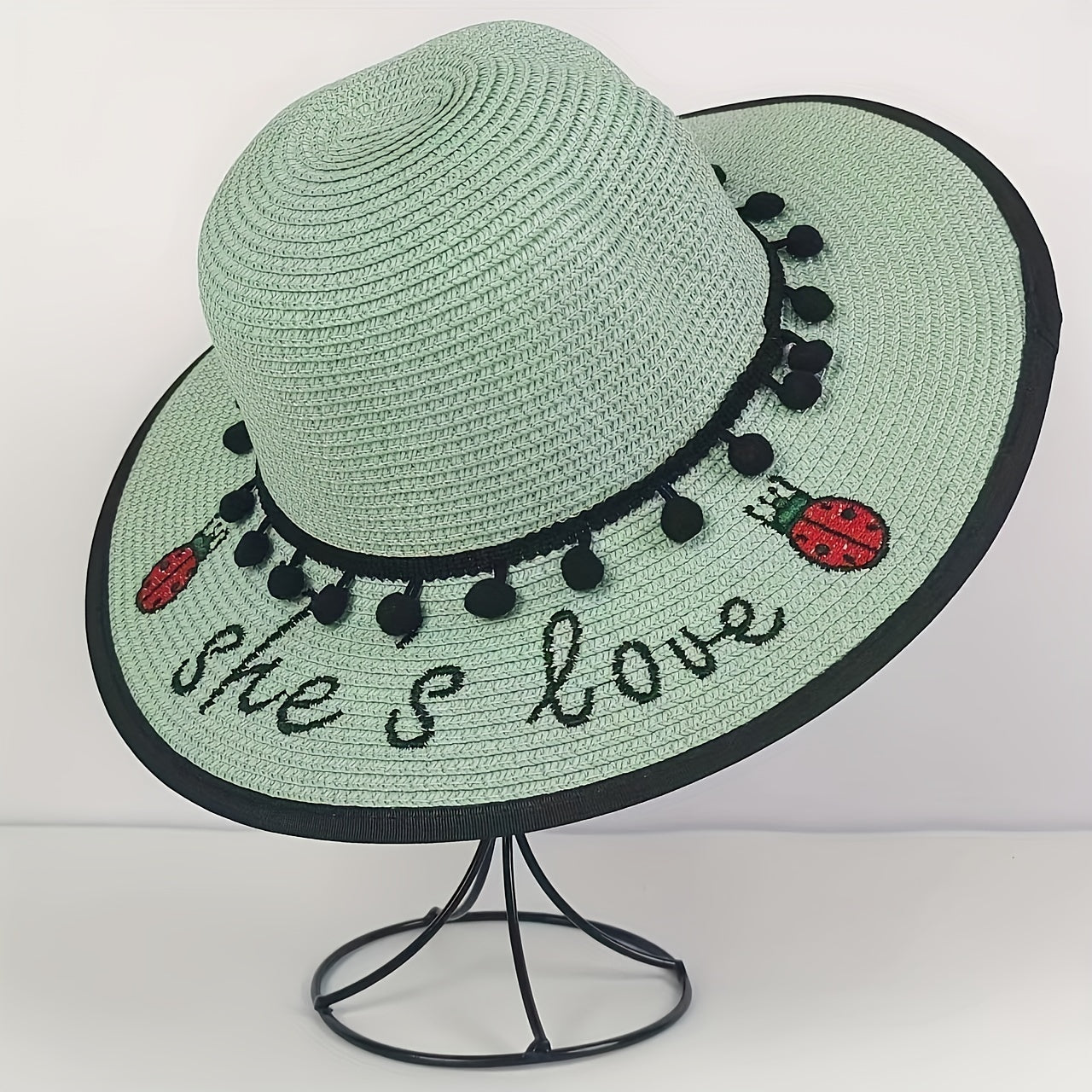 Summer Ladybug Beach Sunshade Straw Hat For Girls