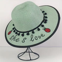 Summer Ladybug Beach Sunshade Straw Hat For Girls