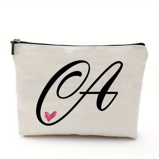 Waterproof Cosmetic Bag with Letter Print and Zippered Closure