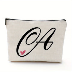Waterproof Cosmetic Bag with Letter Print and Zippered Closure
