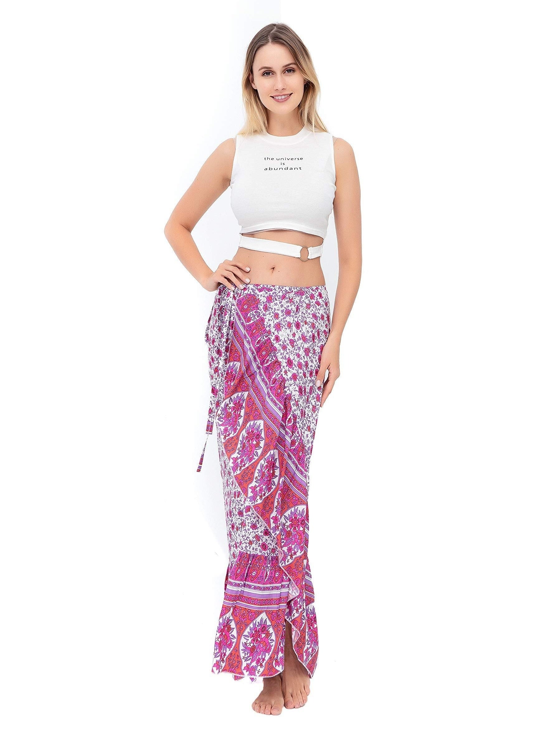 Tribal Ruffle Maxi Sarong Skirt for Women