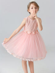 Girls Sleeveless Tutu Dress Beads Flower Appliques Party Birthday Princess Dress