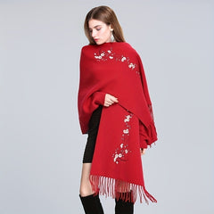 Plum Embroidered Cashmere Scarf Large Blanket Scarf Shawl Outdoor