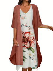 Floral Print Tank Dress & Open Front Coat Set