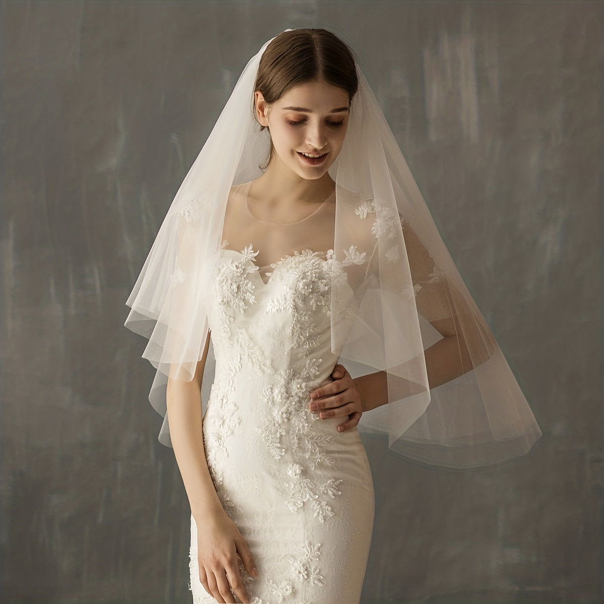 Floral Pattern Bridal Double Layers Veil Wedding Hair Accessories