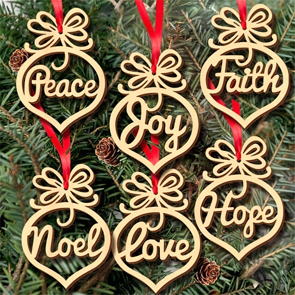 6pcs Heart Wooden Christmas Tree Crafts Ornament