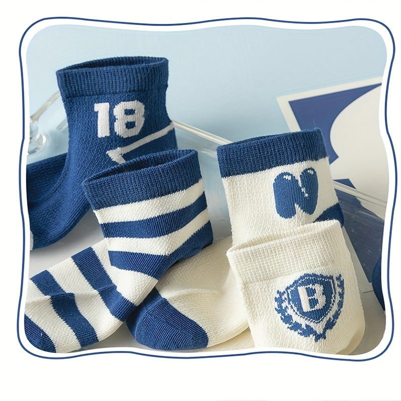 5pcs Boys Kids Cotton Breathable Striped Ankle Socks For Spring