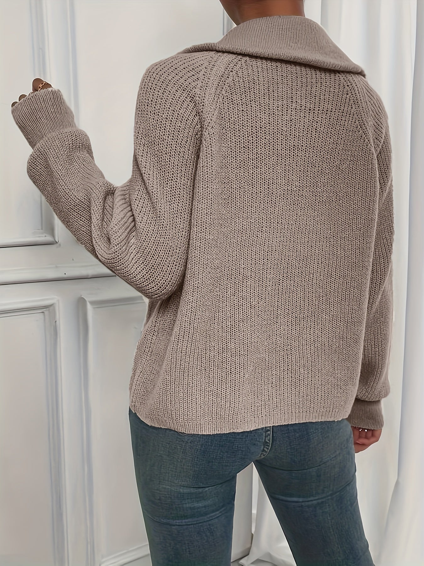 Solid Zip Up Hooded Knit Cardigan Long Sleeve Sweater