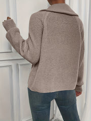 Solid Zip Up Hooded Knit Cardigan Long Sleeve Sweater