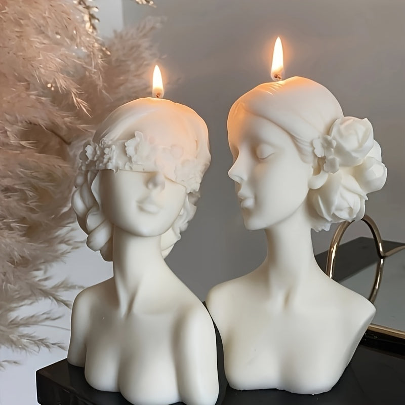 3D Candle Silicone Mold Closed Eye Girl DIY Ornaments Plaster Statue Mold