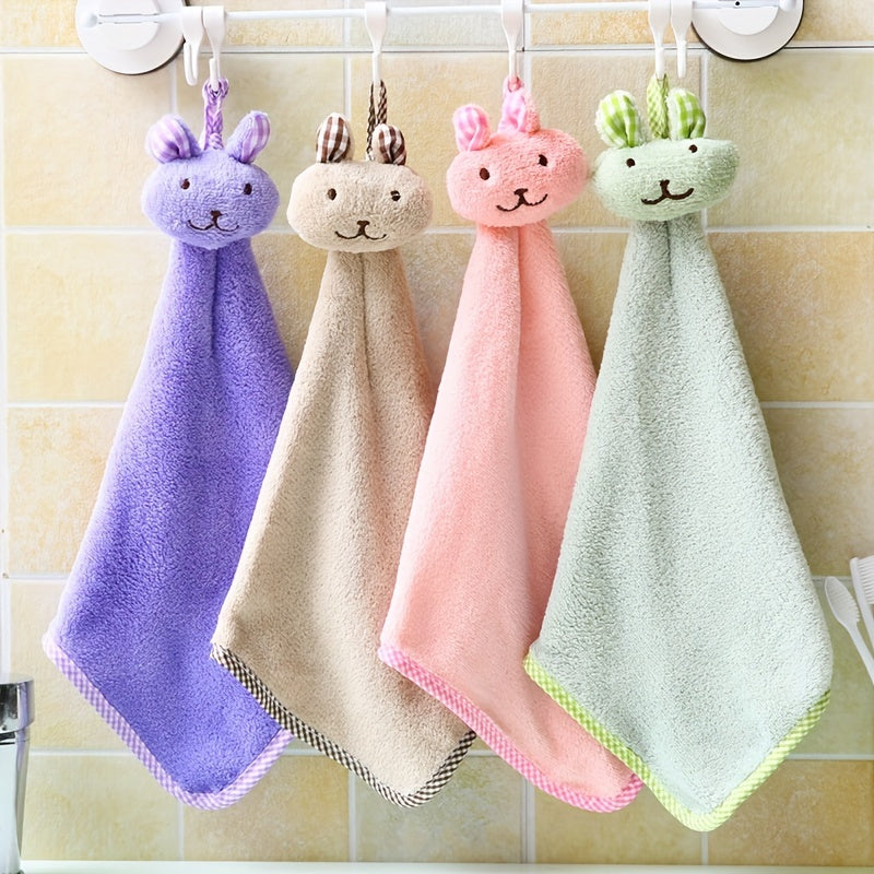 Cute Rabbit Hanging Fingertip Towel Coral Velvet Absorbent Soft Towel