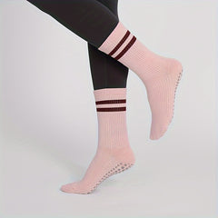 Mid Calf Yoga Socks Sweat Absorption Anti-Skid Sports Pilates Ballet Barre