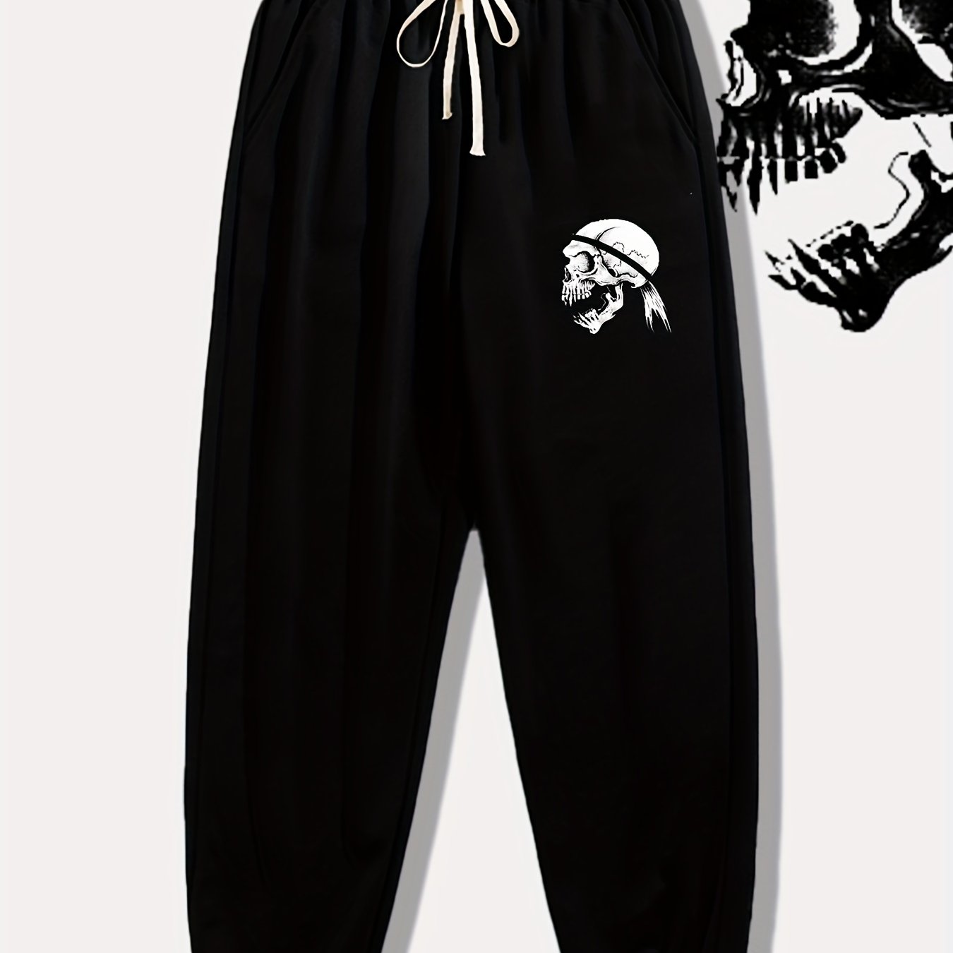 Skull Letter Print Drawstring Sweatpants Loose Fit Pants Men's Casual Joggers