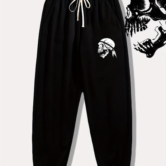 Skull Letter Print Drawstring Sweatpants Loose Fit Pants Men's Casual Joggers