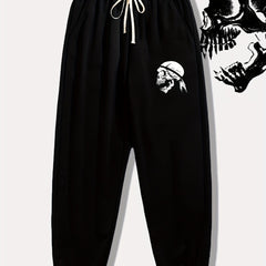 Skull Letter Print Drawstring Sweatpants Loose Fit Pants Men's Casual Joggers