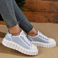 Women's Platform Canvas Shoes Casual Lace Up Low Top Sneakers