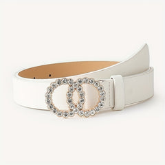 Girls Round Rhinestone Buckle Belt for Pants Jeans
