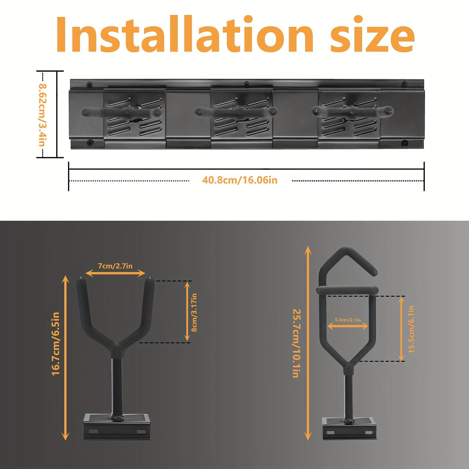 Heavy Duty Wall Mount Steel Rack with 3 Slots, Holds Up to 72.57 KG