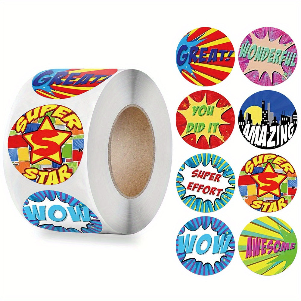 500pcs Cartoon Words Sticker Roll Hero Reward Sticker for Teachers Kids Boy