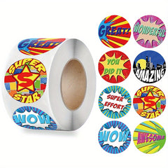 500pcs Cartoon Words Sticker Roll Hero Reward Sticker for Teachers Kids Boy