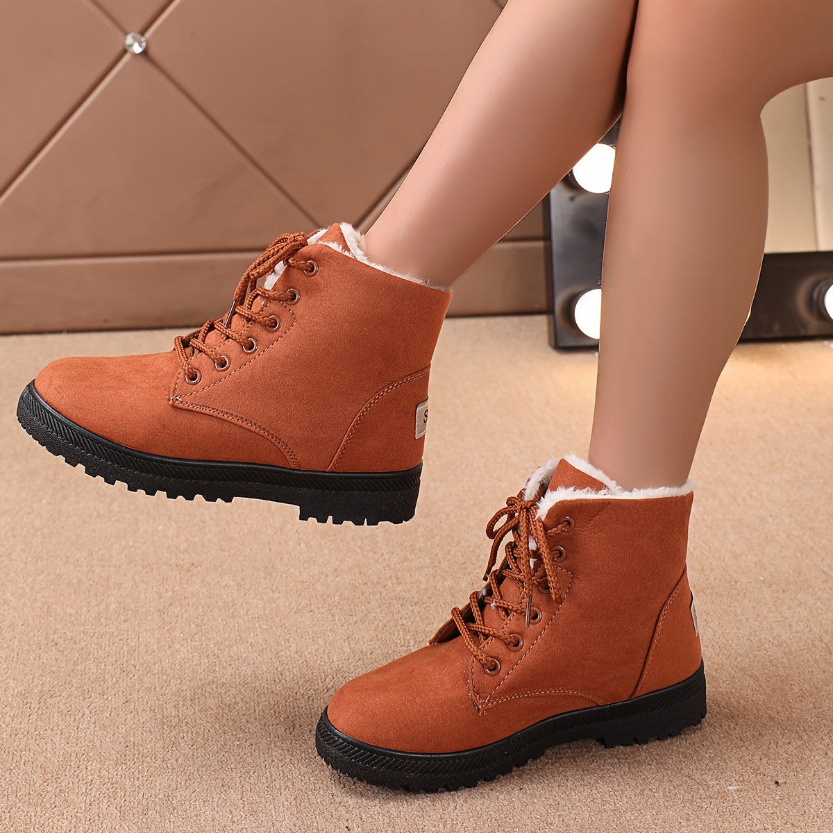 Women's Plush Ankle Boots Winter Mid Calf Boots
