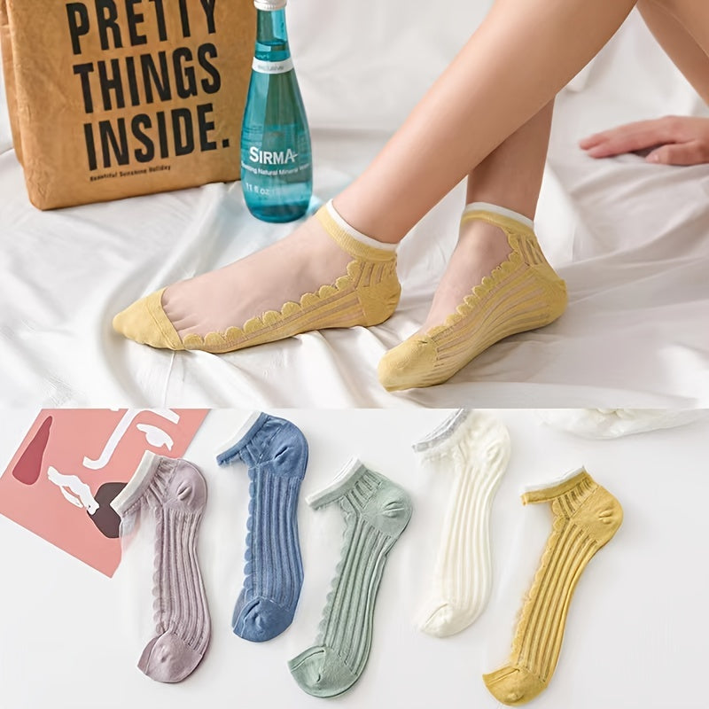 5 Pairs Lace No Show Socks Assorted Boat Socks Women's Stockings