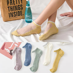 5 Pairs Lace No Show Socks Assorted Boat Socks Women's Stockings