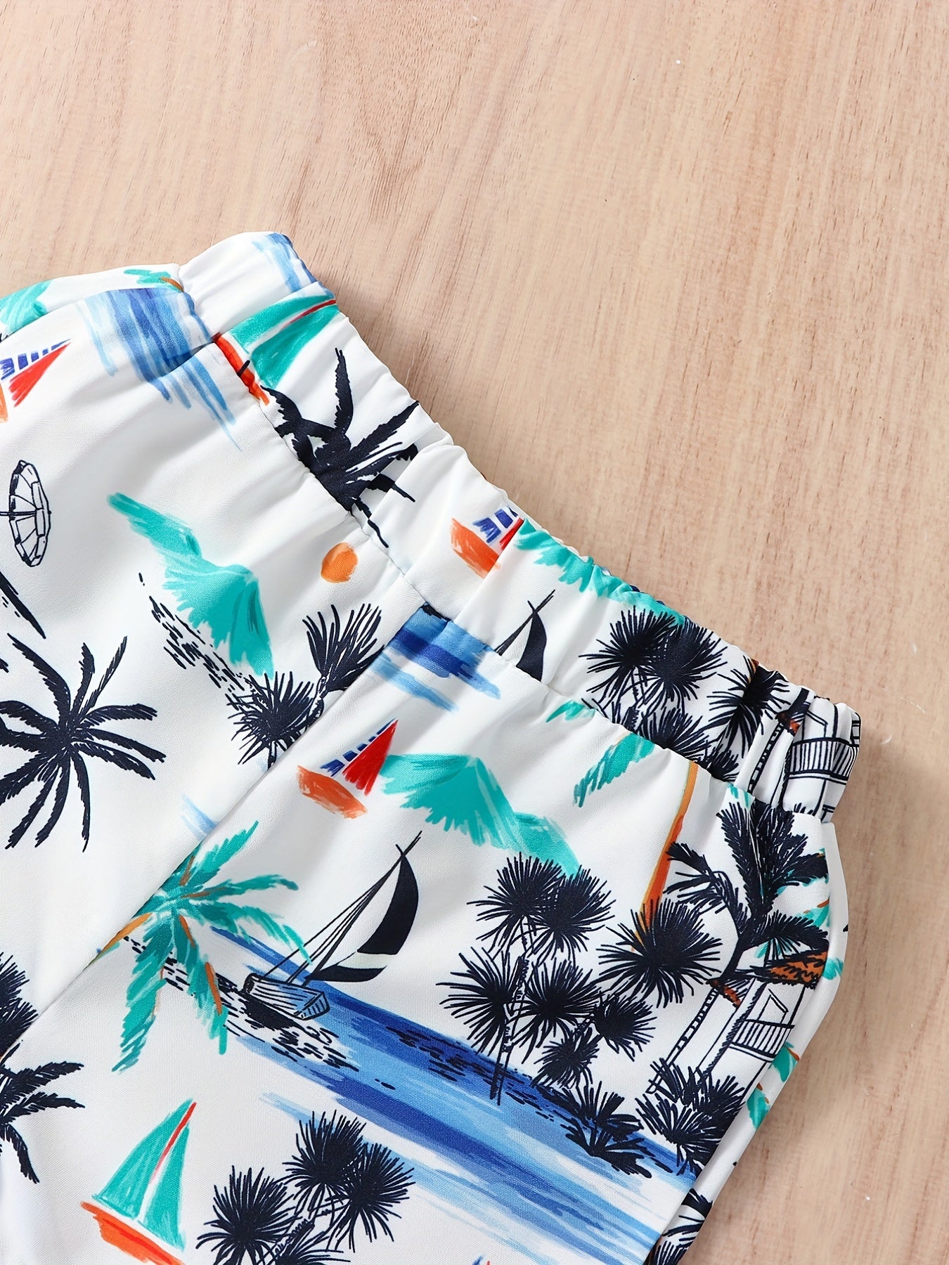 Baby Boys Coconut Tree Print Short Sleeve Shirt & Shorts Set for Summer