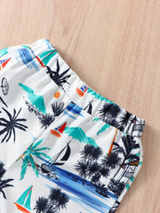 Baby Boys Coconut Tree Print Short Sleeve Shirt & Shorts Set for Summer