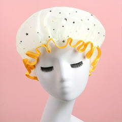 Star Print Reusable Shower Cap Double Layer Waterproof Soft Comfortable Bath Cap