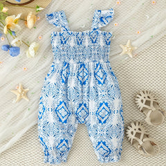Boho Geo Graphic Jumpsuits Baby Girls Suspender Pants