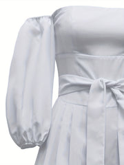 Off Shoulder Solid Jumpsuit Puff Sleeve Wide Leg Women's Clothing