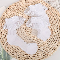 3 Pairs of Mid-tube Lace Cotton Girl's Socks