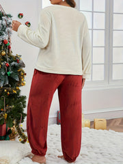 Heart Pattern Fleece Top & Joggers Pajamas Set