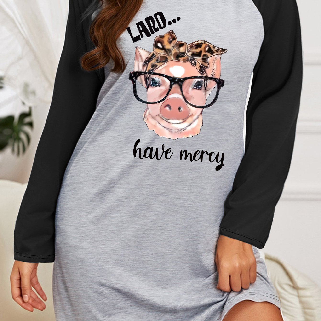 Pig & Letter Graphic Raglan Sleep Dress