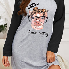 Pig & Letter Graphic Raglan Sleep Dress
