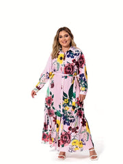 Floral Print Button Up Long Sleeve Shirt Dress
