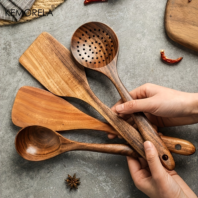 10pcs Non Stick Wooden Utensil Set Safe & Easy to Clean Modern Cookware