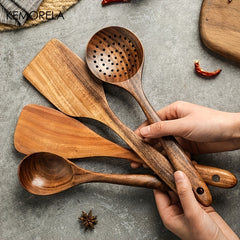 10pcs Non Stick Wooden Utensil Set Safe & Easy to Clean Modern Cookware
