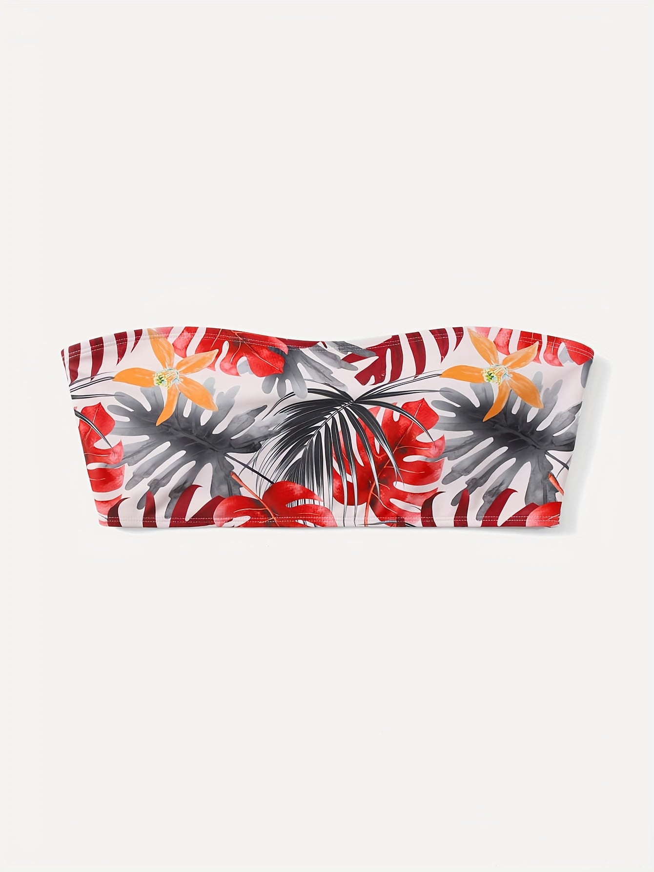 Boho Bikini Top Tropical Print Padded Strapless Swimwear Tube Bra